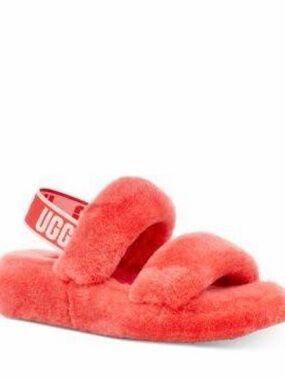 NIB UGG Fluff Slide Sandal in Coral/Strawberry Sorbet Size 10